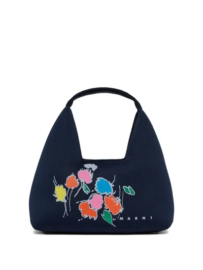 Marni Kids' Floral-print Shoulder Bag In Blue