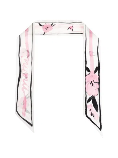 Marni Floral-print Striped-trim Silk Scarf In Pink