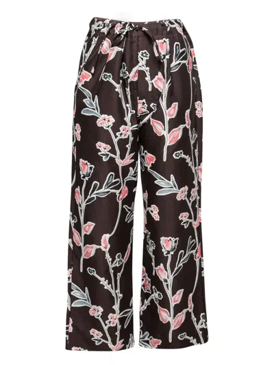 Pre-owned Marni Floral-print Tie Waist Trousers In Red