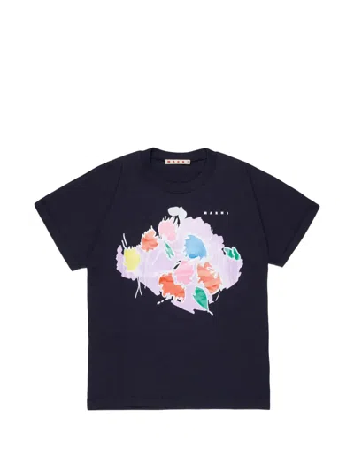 Marni Kids' Floral-print T-shirt In Blue