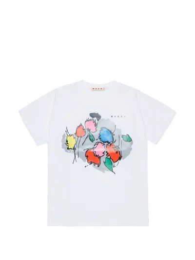 Marni Kids' Floral-print T-shirt In White