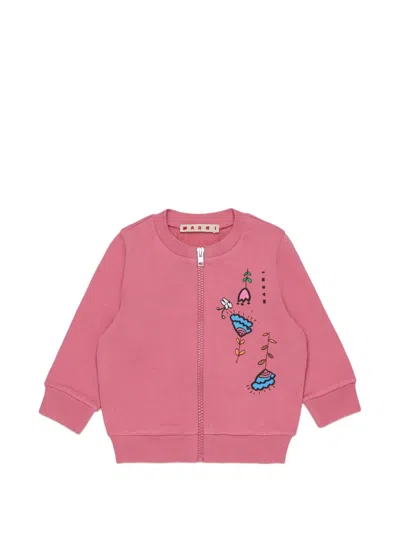 Marni Babies' Floral-print Zip-up Sweater In Pink