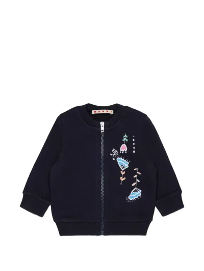 Marni Babies' Floral-print Zip-up Sweatshirt In Blue