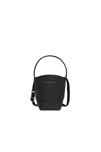 Marni Kids' Flower Basket Crossbody Bag With Logo In Black