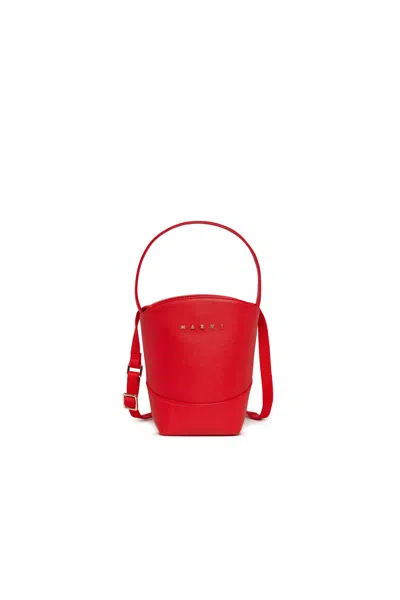 Marni Kids' Flower Basket Crossbody Bag With Logo In Red