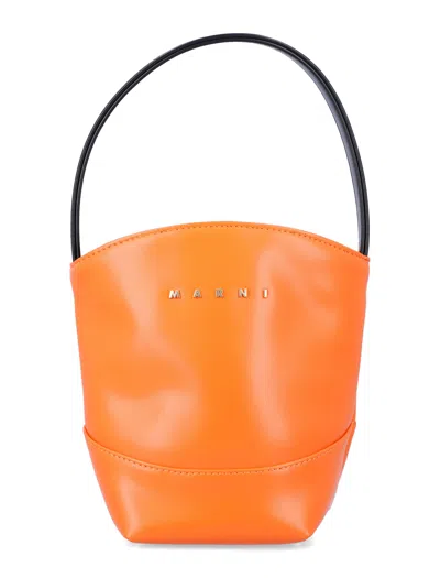 Marni Flower Basket Handbag With Logo In Orange