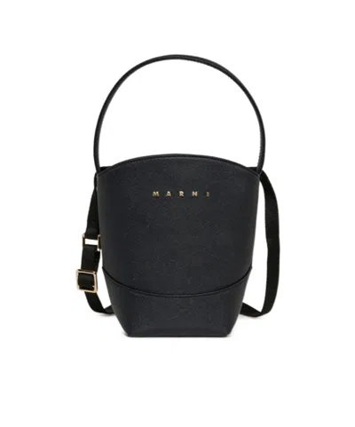 Marni Flower Basket Shoulder Bag In Black