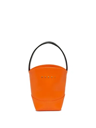 Marni Kids' Flower Basket Top Handle Shoulder Bag In Orange