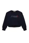 Marni Felpa Cropped Girocollo Con Logo  Flower In Blue