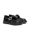Marni Flower-buckle Calfskin Ballerinas In Black