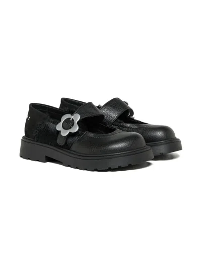 Marni Flower-buckle Calfskin Ballerinas In Black