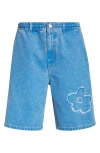 Marni Denim Shorts With Distressed And Elastic Waistband In Cobalt