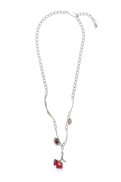 Marni Flower Embellished Chained Necklace In Metallic