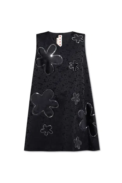 Marni Floral-jacquard Mini Dress In Black