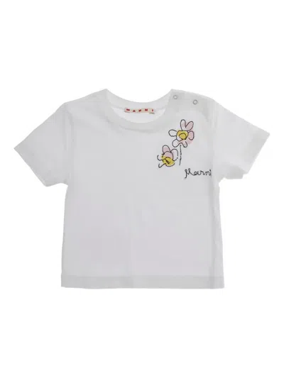 Marni Babies' Flower Embroidered T-shirt In White