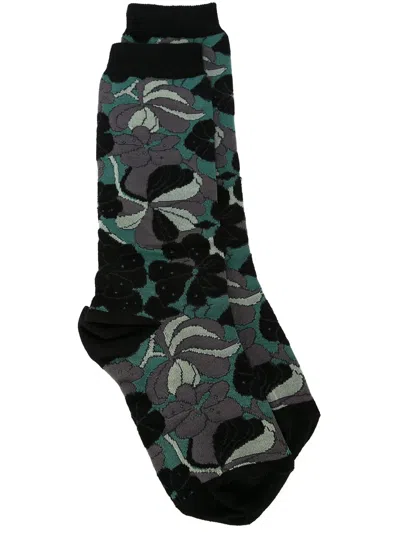 Marni Flower Intarsia Socks In Black