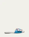 Marni Flower Leather Slide Sandals In Animal Print