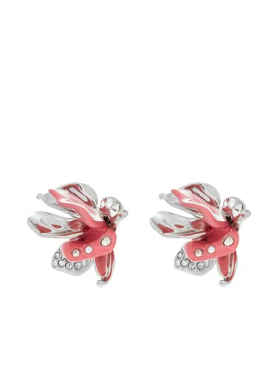 Marni Flower-motif Crystal-embellished Earrings In Red