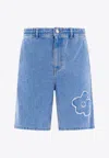 Marni Denim Shorts With Distressed And Elastic Waistband
