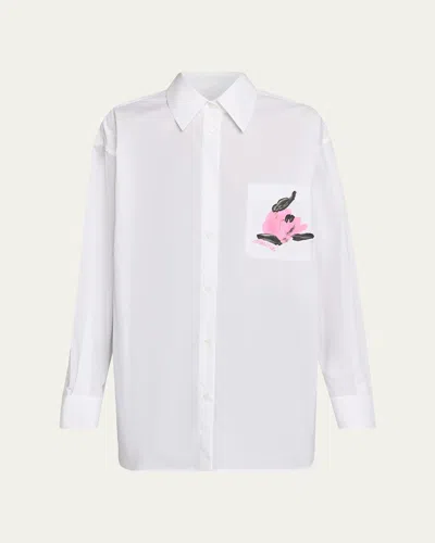 Marni Flower Patch Oversized Button-down Shirt In White