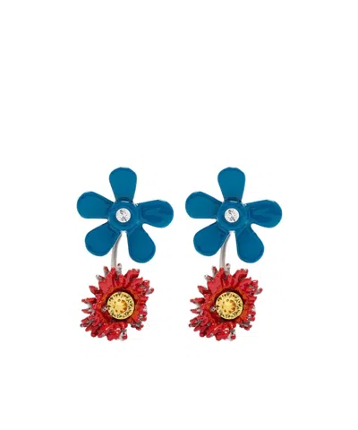 Marni Flower Pattern Earrings In Silver/blue