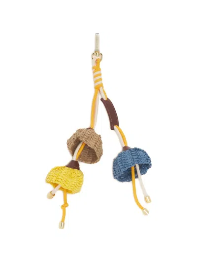 Marni Flower-pendant Woven Keyring In Gold