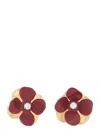 Marni Burgundy Enamel Flower Stud Earrings In Gold