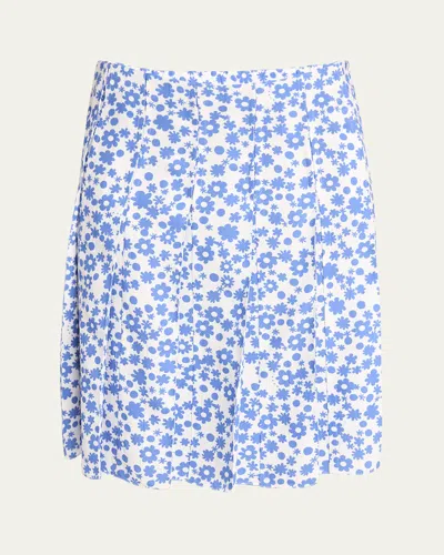 Marni Flower Print Pleated Skirt In Periwinkle
