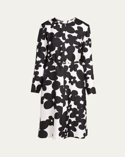 Marni Flower Print Silk Belted Dress In Din99