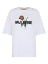 Marni White Crewneck T-shirt With Logo Lettering And Logo Print On The Front