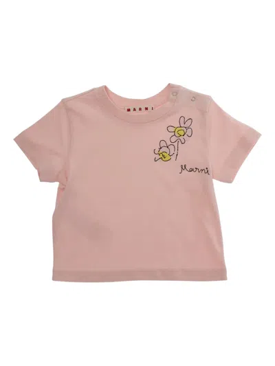 Marni Babies' Flower Print T-shirt In Pink