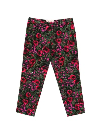Pre-owned Marni Flower-print Trousers In Black