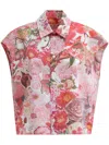 Marni Floral-print Cap-sleeve Shirt In Pink & Purple