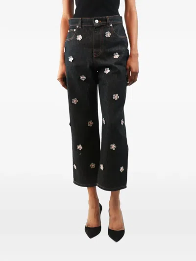 Pre-owned Marni Flower-embellished Cropped Jeans In Blue
