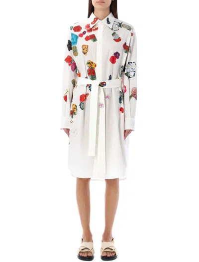 Marni Flowers Shirt Dress In Lily White