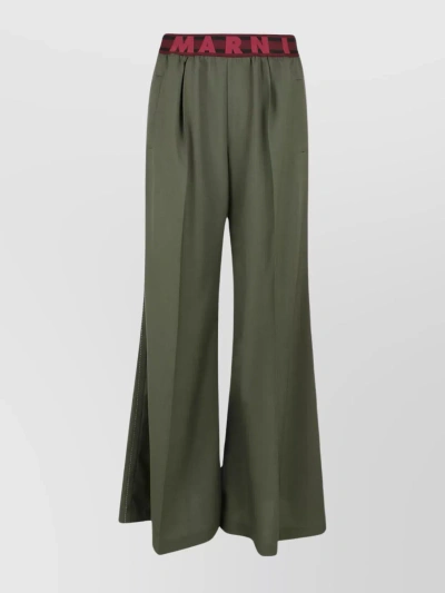 Marni Flowing Wide Leg Trousers With Side Slit In Green