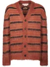 Marni Striped V-neck Ribbed Cardigan With Long Sleeves In Brown