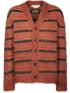 Marni Striped V-neck Ribbed Cardigan With Long Sleeves In Brown