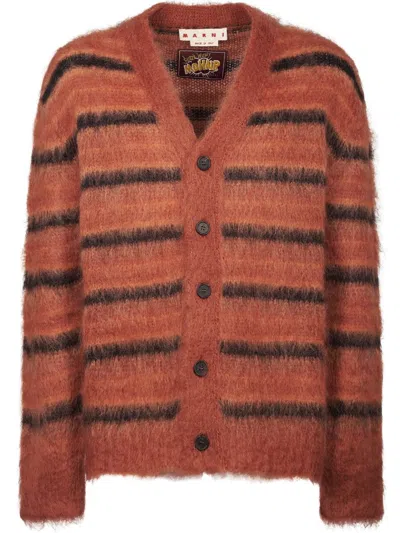 MARNI FLUFFY KNIT SWEATER WITH BOLD HORIZONTAL STRIPES