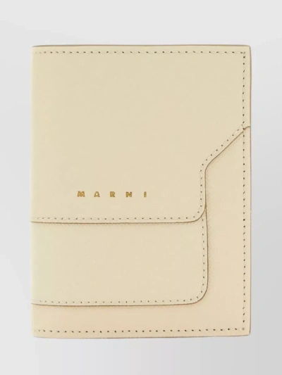 Marni Folded Leather Cardholder With External Slot In Beige