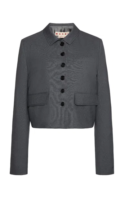 Marni Folded-sleeve Wool Jacket In Gray