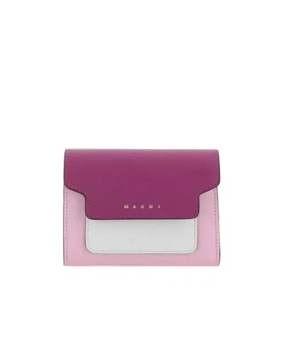 Marni Foldover Logo Wallet In Pink