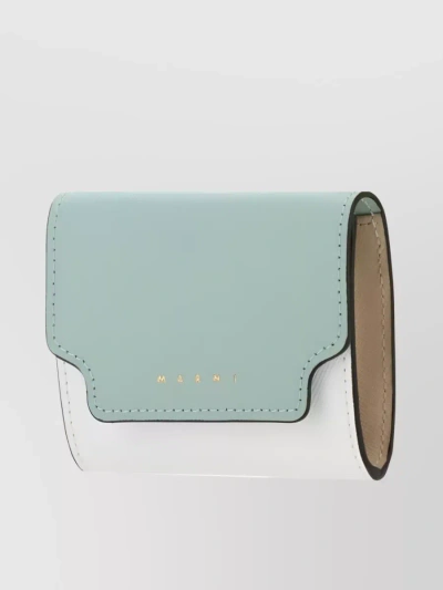 Marni Foldover Two-tone Leather Wallet In Cyan