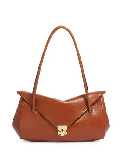 Marni Foldover-top Leather Tote Bag In Brown