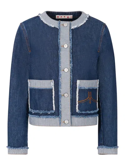 Marni Frayed-detail Denim Jacket In Blue