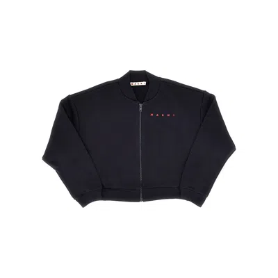 Marni Kids' Logo-print Zip-up Sweatshirt In Blue