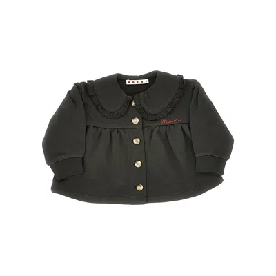 Marni Kids' French Terry Jacket With Ruffled Collar In Black