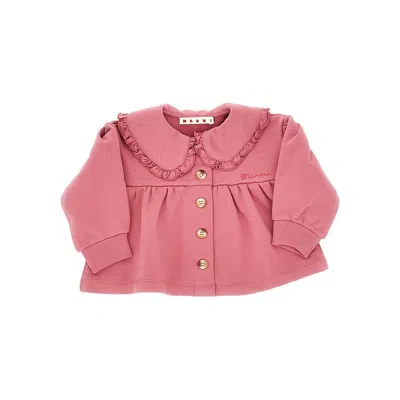 Marni Kids' French Terry Jacket With Ruffled Collar In Pink