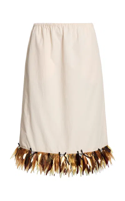 Marni Fringe Cotton Woven Skirt In Neutral