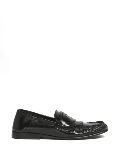 Marni Fringe Embossed Leather Loafers In Black